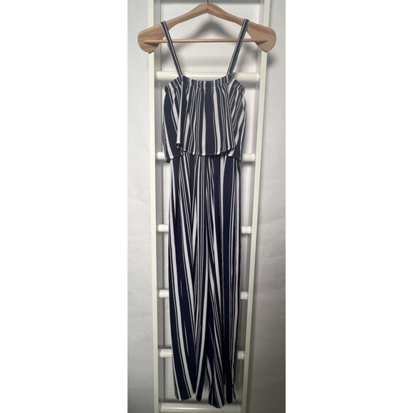 Jumpsuit Womens S Navy White Stripe Elastic Waist Easy Flattering Fit & Care - Picture 7 of 15